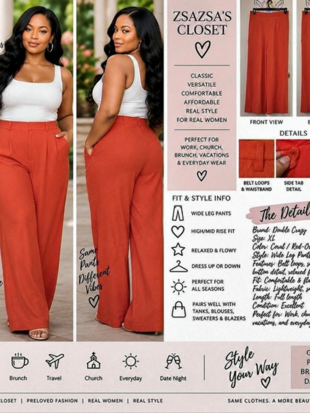 Double Crazy Wide Leg Pants Orange XL